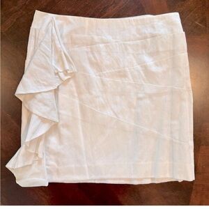 NWT, Anthropologie Leifsdottier, Cream Skirt with Side Ruffle, Size 8